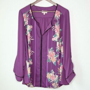 Modcloth Long Sleeve Floral Print Polyester Blouse - NWOT - Women’s US 2X